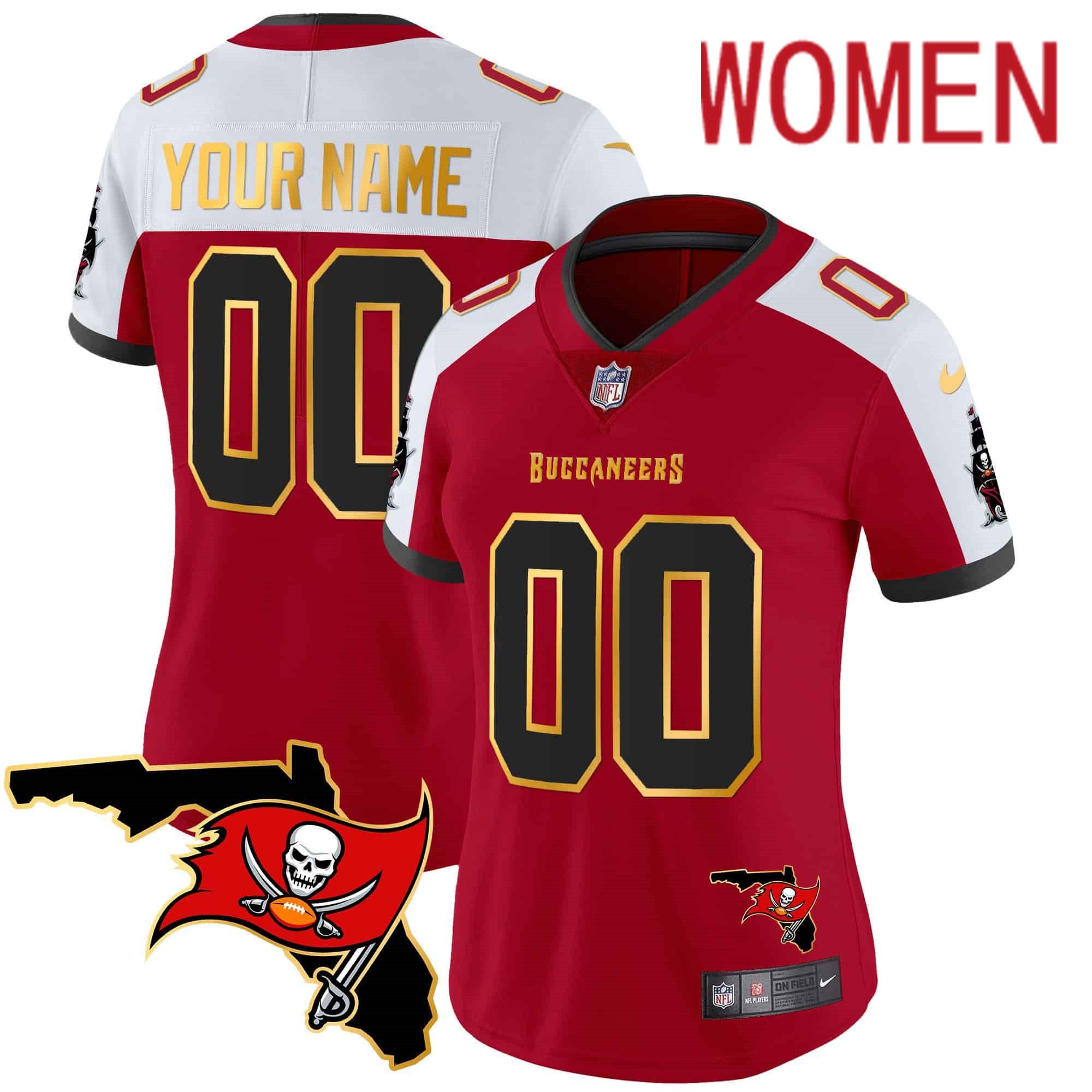 Women Tampa Bay Buccaneers Red 2024 Nike Florida Patch Gold Trim Vapor Custom NFL Jersey